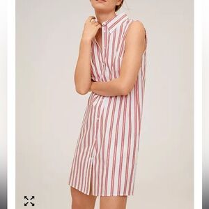 NEW Mango Red Striped Cotton Button Down Summer Dress Size 6 Nautical Vacation